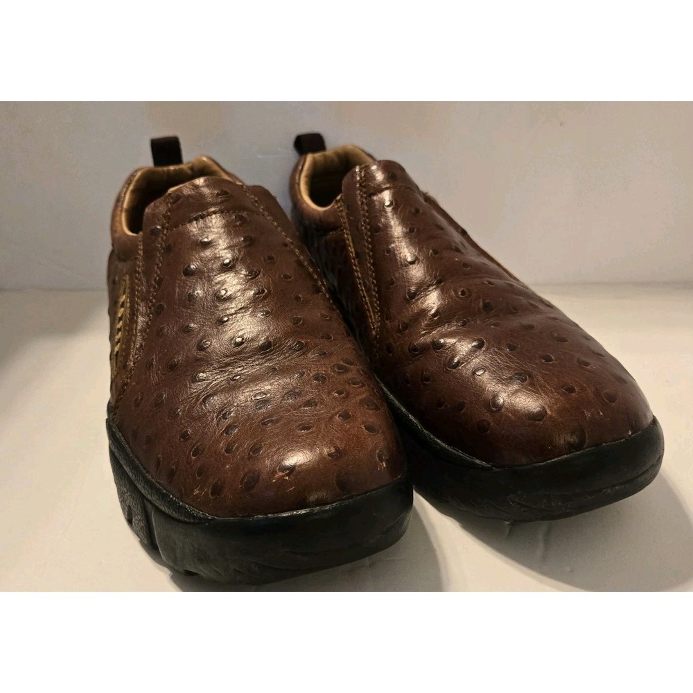 Roper Women's Brown Ostrich Print Leather Slip- On Shoes Size 10